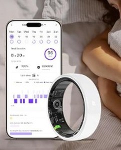 lot 20055 image: QRing Smart Ring with Heart Rate SPO2 Steps Sleep Tracking Size 7 White