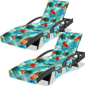 lot 1003 image: Lounge Chair Towel Cover Set, 85x30 in, 3-Pocket, FlowerLeaves (RedBlue)