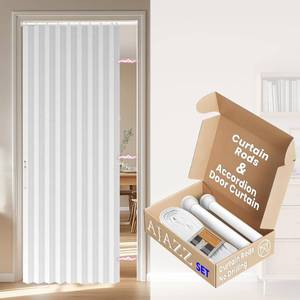 lot 1004 image: AJAZZ Curtain Rods - Blackout Accordion Door, 43W x 78L, White