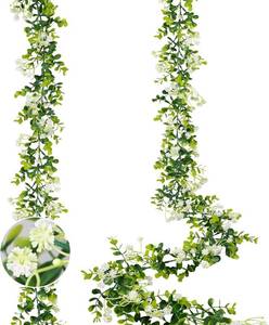 lot 1007 image: 6ft Eucalyptus Garland with Flowers, 2 Pack, UV Protected