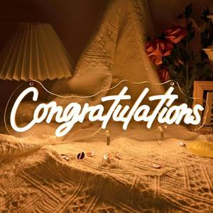 lot 1020 image: SYLHOME Congratulations Neon Sign - Graduation Decor, 16.14x4.92 USB White