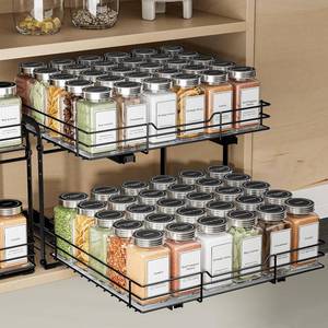 lot 1026 image: BOIVSHI 2-Tier Pull Out Spice Rack, Adjustable (13.5Wx10.5Dx9.5H)