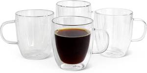 lot 1030 image: Amazon Basics Double Walled Glass Coffee Mugs, 4-Piece, 12 oz.
