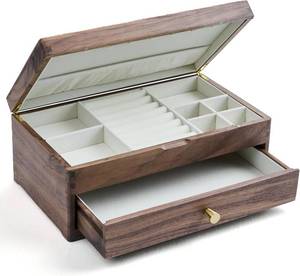 lot 1032 image: Beexchange Black Walnut Wooden Jewelry Box - Handcrafted, Double-Layer