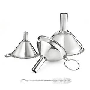lot 1051 image: 3-Piece Stainless Steel Small Funnels Set for Filling Bottles with Brush
