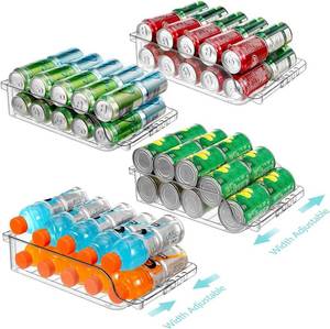 lot 1052 image: 4-Pack Fridge Can Organizers, Adjustable Soda Can Dispenser, Clear