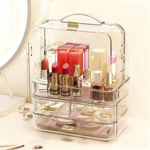 lot 1060 image: Makeup Storage Box Mesh, Vanity Organizer with Drawers, Transparent Cover Pink