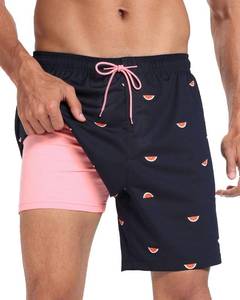 lot 1125 image: Mens 7-Inch Quick-Dry Swim Trunks, 2-in-1 Beach Shorts, Watermelon, L