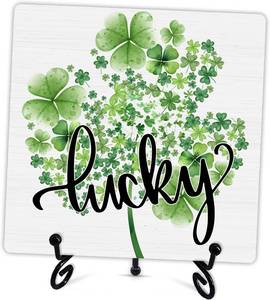 lot 1154 image: 4 Pack St. Patricks Day Decorative Sign Four-Leaf Clover Spring Decor A28