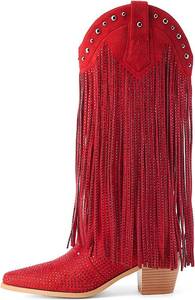 lot 1309 image: Rhinestone Fringe Cowgirl Boots, Pointed Toe, Knee-High, Pull-On 12
