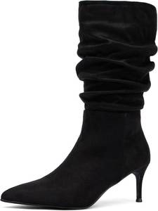 lot 1311 image: NEWBELLA Womens Stacked Mid-Calf Boots - Pointed Toe, Stiletto Heel 8