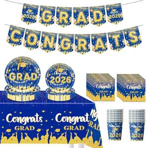 lot 1350 image: Graduation Party Decorations 2026 Tableware Set with Congrats Banner Blue