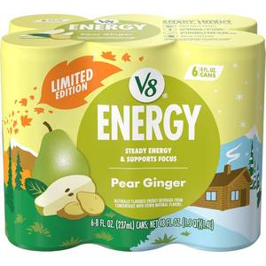 lot 1363 image: V8 Energy Pear Ginger Energy Drink, 8 fl oz Can (4 Pack)