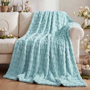 lot 1411 image: Horaldaily Easter Blanket Throw, Blue Rabbits Plush Faux Fur Cozy 50x60