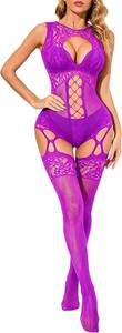 lot 1412 image: Womens Fishnet Bodystocking, Sleeveless Criss-Cross Mesh, High Leg Cutouts one S