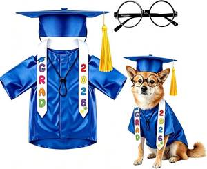 lot 1421 image: 4 Pcs Dog & Cat Graduation Costume Set Cap, Gown, Stole, Glasses L