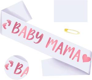 lot 1462 image: Baby Mama Sash for Baby Shower, White & Pink Mommy-to-Be Sash Gender Reveal