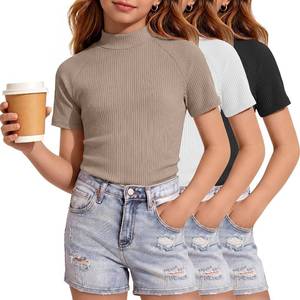 lot 1503 image: 3 Pack Girls Mock Turtleneck Shirts, Fitted Tops, 9-10y