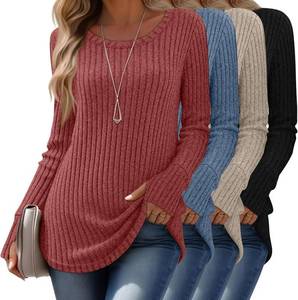 lot 1509 image: 4 Pack Womens Long Sleeve Sweaters with Thumb Holes, Crew Neck Tunics Large