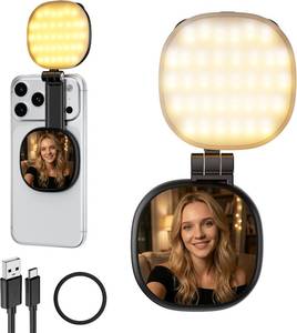 lot 1514 image: Foldable Magnetic Phone Selfie Light CRI 95 with Mirror (Rechargeable)