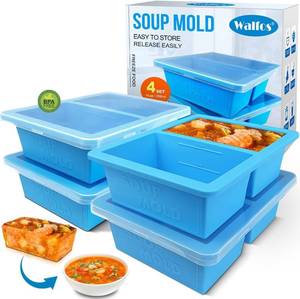 lot 1541 image: Walfos 1-Cup Silicone Freezer Molds with Lid, 4-Pack Ice Cube Tray for Soup