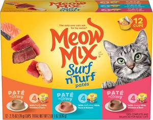 lot 1570 image: Meow Mix Surf N Turf Pat s, Wet Food Variety Pack, 12 Cups