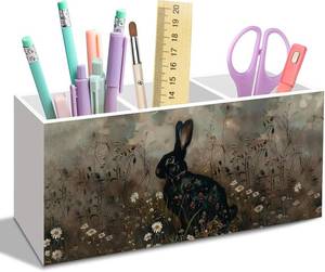lot 1597 image: Black Rabbit Pen & Pencil Holder for Desk   Bunny Lovers Office Accessories