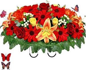 lot 1618 image: Handmade Headstone Flower Saddle - Artificial Cemetery Flowers for Grave