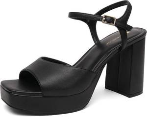 lot 1619 image: NEWBELLA Womens Platform Sandals - Open Toe, Block Heel, Adjustable Buckle 7.5