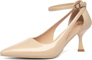 lot 1627 image: NEWBELLA Womens Patent Leather Pointed Toe Pumps - Buckle Strap Kitten Heel 7