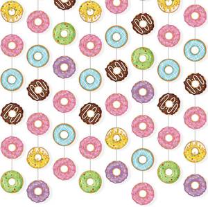 lot 1656 image: 8 Pieces Donut Party Banner Kit - Hanging Swirl Paper Cutouts Garland