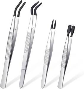 lot 1679 image: DragonflyDreams 4-Piece Tweezers with Rubber PVC Coated Set, Straight Tips