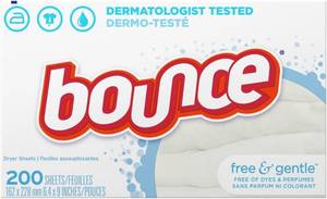 lot 1682 image: Bounce Fabric Softener Dryer Sheets, Free & Gentle, 200 Count