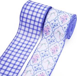 lot 1686 image: 2 Packs LaRibbons Floral Wired Ribbon 2.5 in x 6 yd, 2 Rolls Purple Flower & Gin