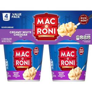 lot 1688 image: Mac A Roni Quick Cook Macaroni & Cheese Cups, White Cheddar, 2.04 oz 4 pk