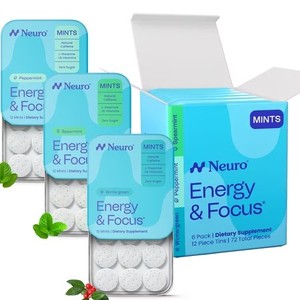 lot 1693 image: Neuro Energy & Focus Mints Variety 6 Pack - 40mg Caffeine  L-Theanine