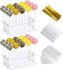 lot 1696 image: HENABLE 2-Pack Cake Pop Stand with 15 Holes, Acrylic Lollipop Holder & Sticks