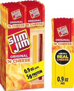 lot 1702 image: Slim Jim Smoked Meat Jerky Snack Sticks & Cheese, Original, 0.9 oz., 10-ct
