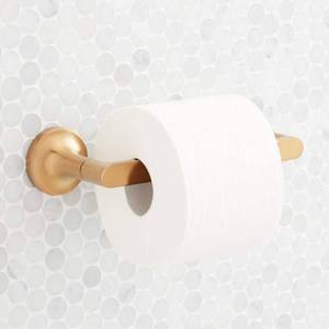 lot 18700 image: Signature Hardware Lentz Wall Mounted Toilet Paper Holder Gold, (Incomplete)