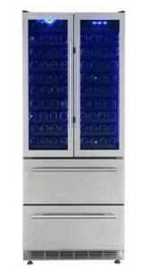 lot 29 image: FORNO Campania 32-Inch Triple Zone French Door Wine Cooler with Dual Beverage Drawers, 120-Bottle Capacity (Model FWCDR6635-32S)
