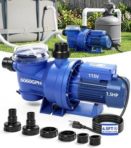 lot 12752 image: LuxBlue Pool Pump 1.5HP, 6060GPH, 52FT Lift, Multi-Hose Connectors