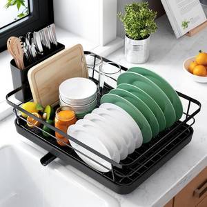 lot 12754 image: Kitsure Dish Drying Rack for Kitchen Counter, 12W x 15.5L, Black