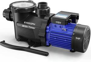 lot 12755 image: Aquastrong 1HP InAbove Ground Pool Pump with Timer, 115V, 6100 GPH