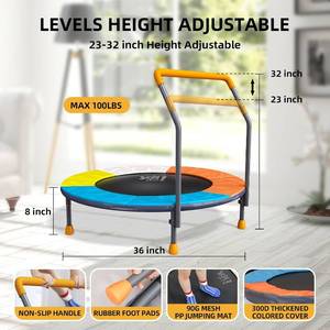 36-Inch Toddler Trampoline with Foam Handle, Foldable Rebounder