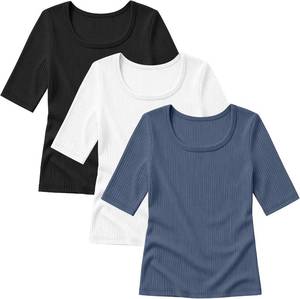 lot 12805 image: 3 Pack Girls Ribbed T-Shirts  Scoop Neck, Slim Fit, Soft Stretch 11-12 years