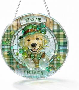 lot 12822 image: Kiss Me Im Irish Sign, St. Patricks Day Shamrock Acrylic Hanging Ornament