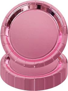 lot 12848 image: 50Pcs Pink 7-Inch Disposable Foil Dessert Plates, Tableware for Parties (2P)
