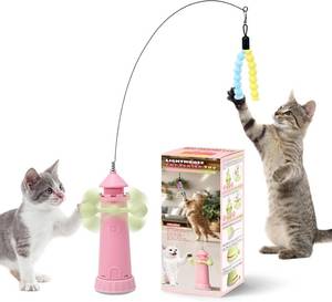lot 12865 image: Interactive Cat Toys Windmill Feather Teaser Wand with Suction Cup Pink