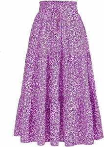 lot 12887 image: MSLG Womens Elastic Waist Midi Skirt Tie Front Flowy Floral Print small