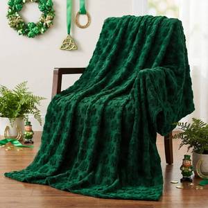 lot 12901 image: Horaldaily St. Patricks Day Solid Blanket Throw, Dark Green Shamrock 50x60